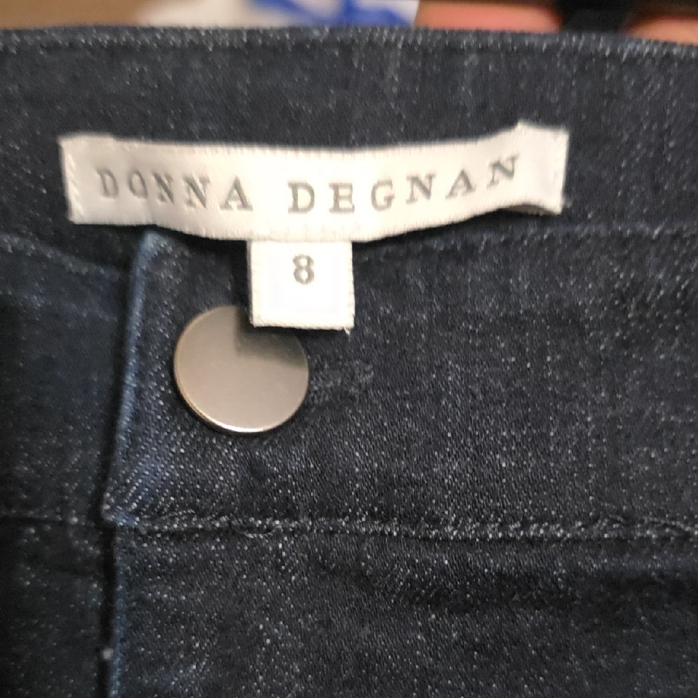 Donna DEGNAN Dark Denim Flared Ruffle Hem Jeans Sz 8 - Picture 2 of 10